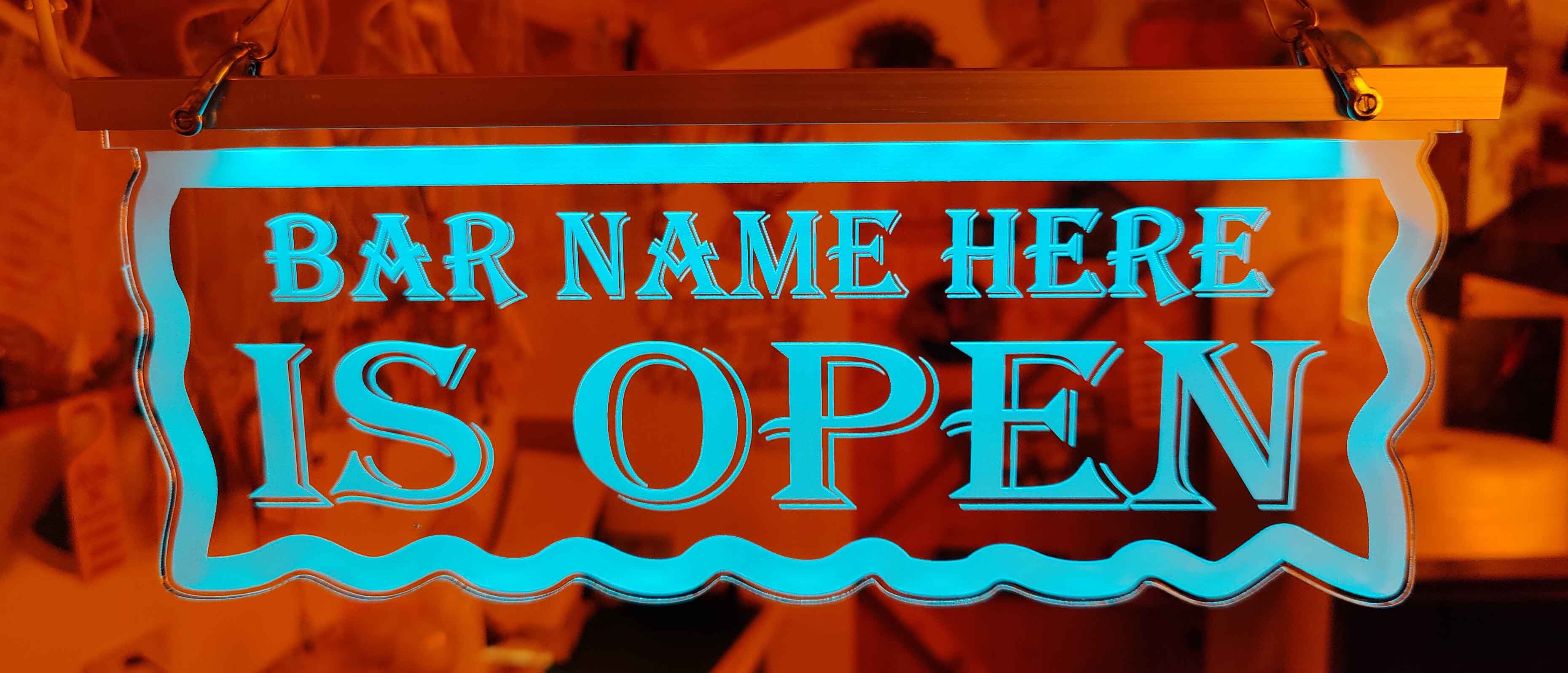 personalised bar name we are open light up led sign